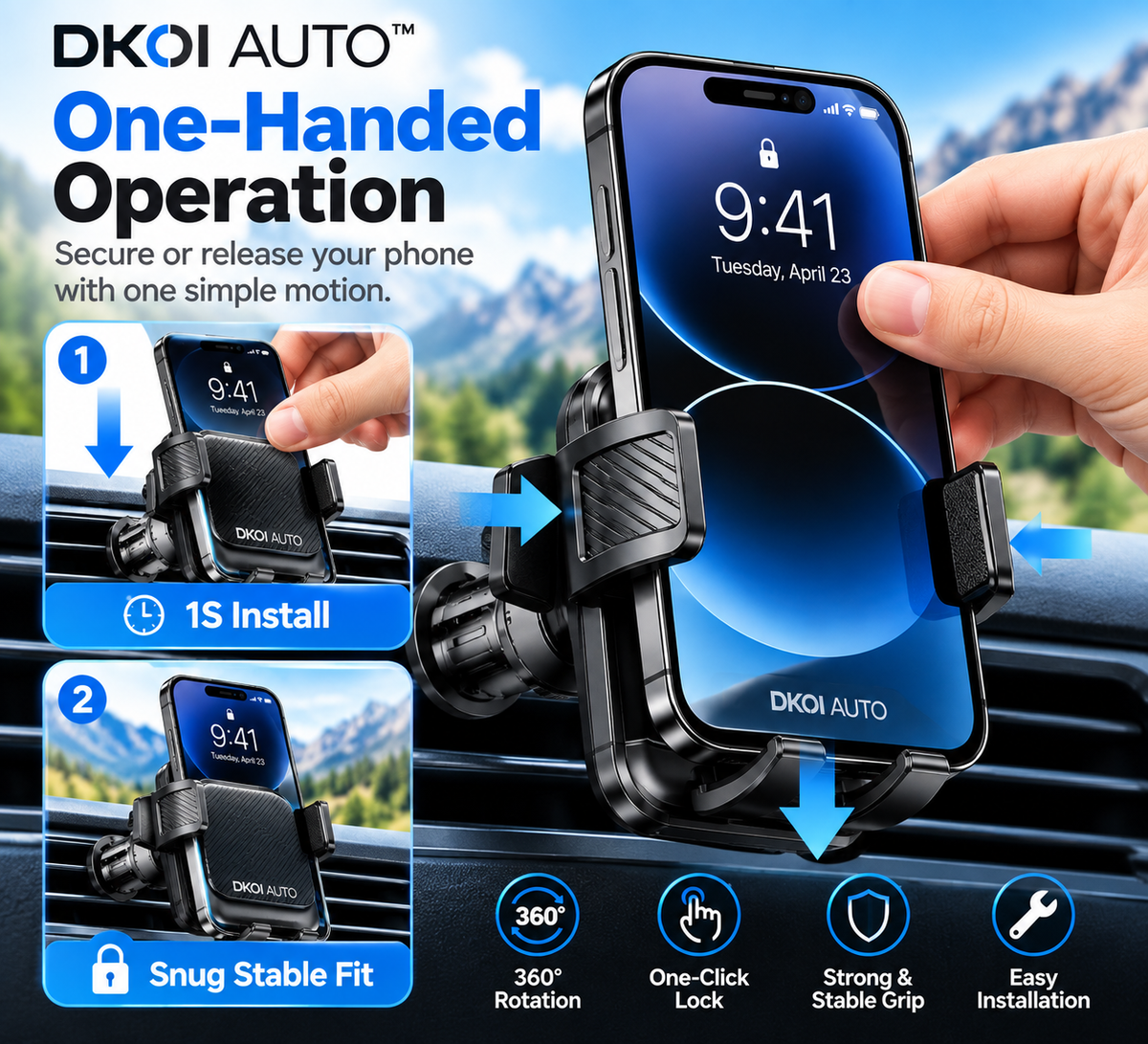 DKOI AUTO™ 360° One-Click Car Phone Mount